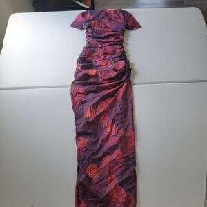 House of CB Dress Whimsigoth Womens XS Purple Red Rose Dark Floral Ruched Maxi